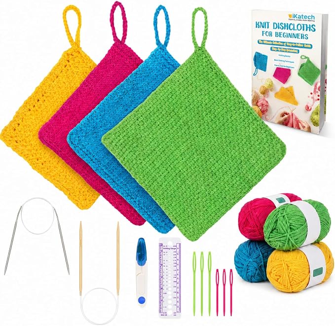 Katech Knitting Kit for Beginner, Dishcloth Kniting Starter Kit for Adults