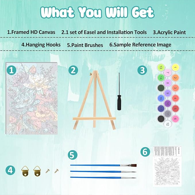 MAXBYE Framed Paint by Numbers Kits for Adults, Flowers Paint by Numbers Kit for Adults with Wooden Easel, Easy DIY Oil Painitings Kits with Tools for Beginners Gift Home Wall Decor 10×14 Inch