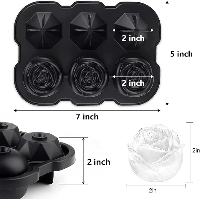 Silicone Ice Cube Tray with Lids, 2" Large Rose Ice Ball