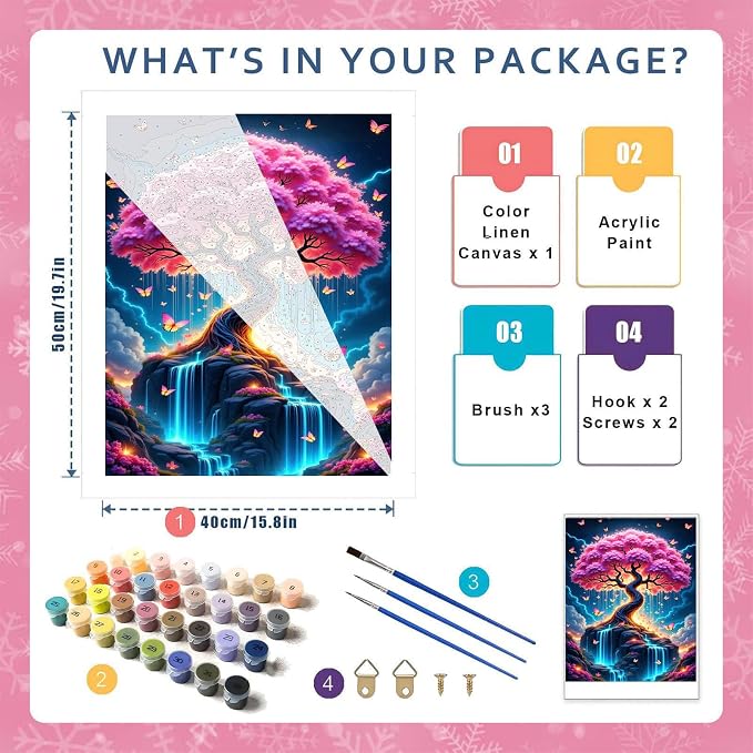 Tree of Life Paint by Numbers Kit for Adults, Paint by Number for Adults | Tree of Life Paint by Numbers for Adults Beginner, Tree Paint by Numbers for Gift Home Wall Decor 16x20 Inch Frameless