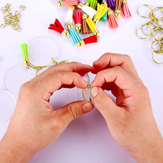 120 pcs Acrylic Keychain Blank Gold Kit | Gold Tassels, Rings & Jump Rings for Craft, DIY Jewelry Making