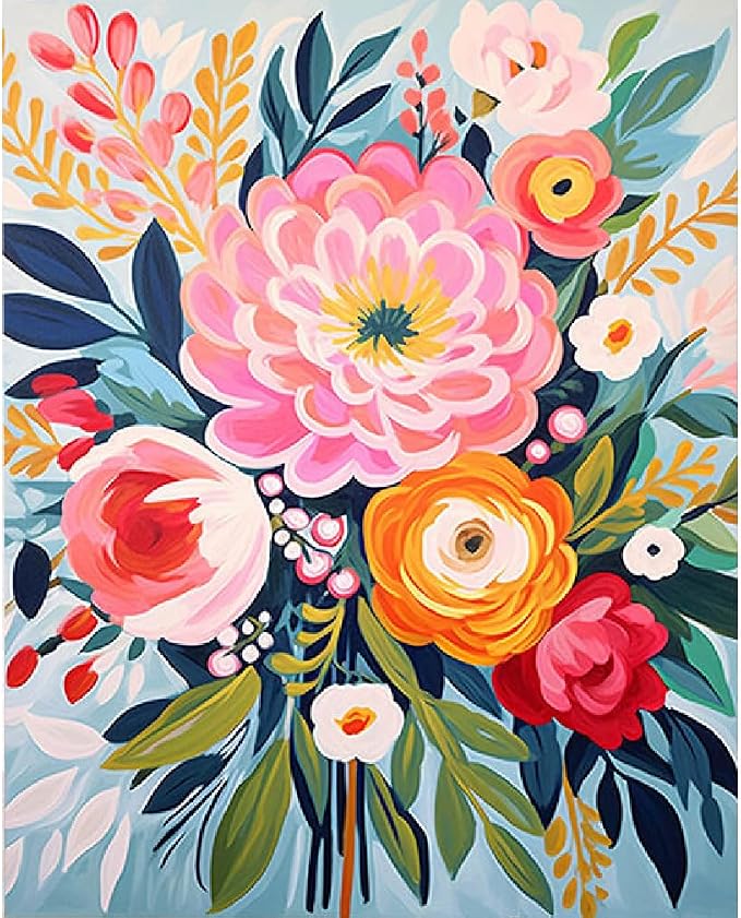 YarnMate Flowers Paint by Numbers Kit for Adults - Flowers in Vase Paint by Number on Canvas Without Frame, DIY Acrylic Painting for Gift Home Wall Decor (16x20 Inch)