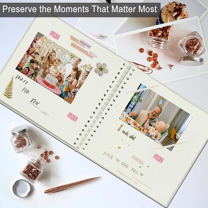 DIY Scrapbook Album 8x8 Inch, Hardcover Kraft Paper Scrap Book Photo Album, Blank Page Memory Scrap Book for DIY Crafts, Traveling, Wedding, Anniversary, Birthday, 40 Pages (20 Sheets), Cream