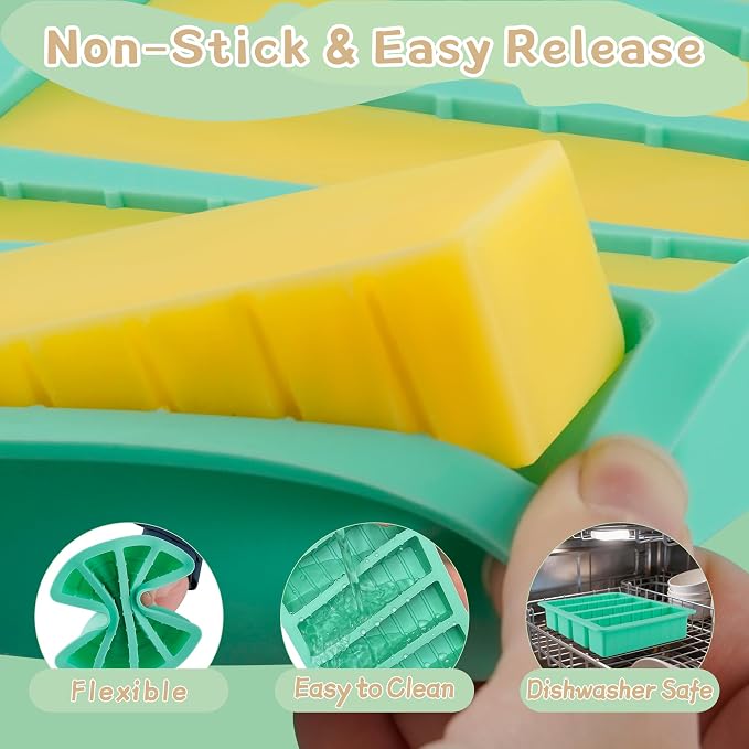 2Pack Silicone Butter Mold Tray with Lid,Non-Stick Butter Mold Tray with Measurements,Butter Mold for Homemade Butter Fits Standard Butter Stick Size,Ideal for Energy Bar, Ice Cube