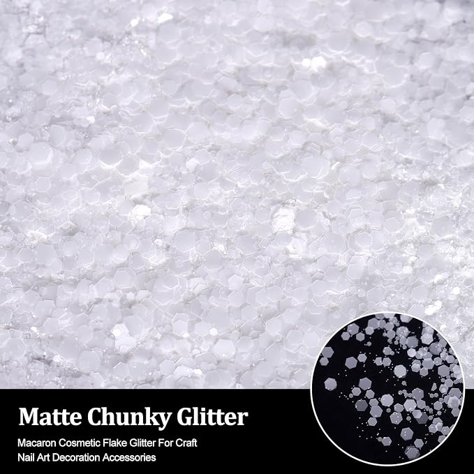 Renfio Matte White Chunky Glitter,1.76oz/50g Mixed Resin Glitter for Craft