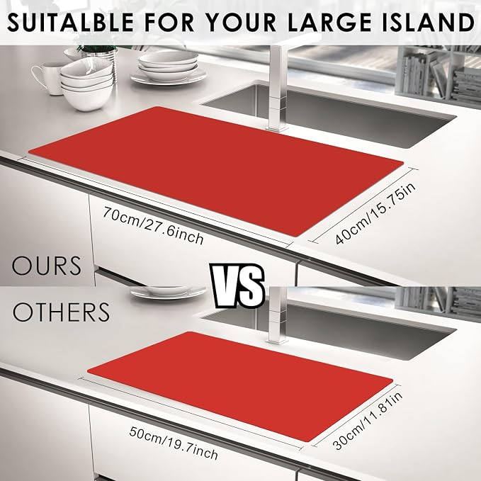 Extra Large Silicone Mats for Kitchen Counter, Food Grade Silicone Placemats for Kids, Nonstick Silicone Mat for Baking Crafts, Heat Resistant Pastry Mats for Rolling Dough Nonslip, 28''x15.7'' Red