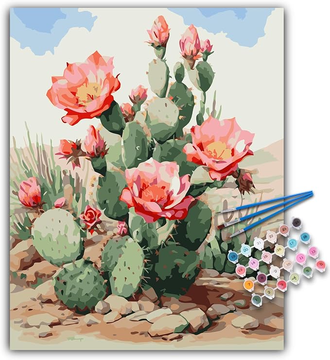 Paint by Numbers Kit for Adults Beginner, Desert Cactus Flowers,16x20 Inch