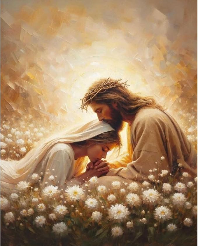 Jesus Hugging Woman Paint by Numbers Kit for Adults Beginner 16x20 inch | Christian Adult Paint by Number Kits on Canvas, DIY Acrylic Oil Painting by Numbers for Gift Home Wall Decor (Without Frame)