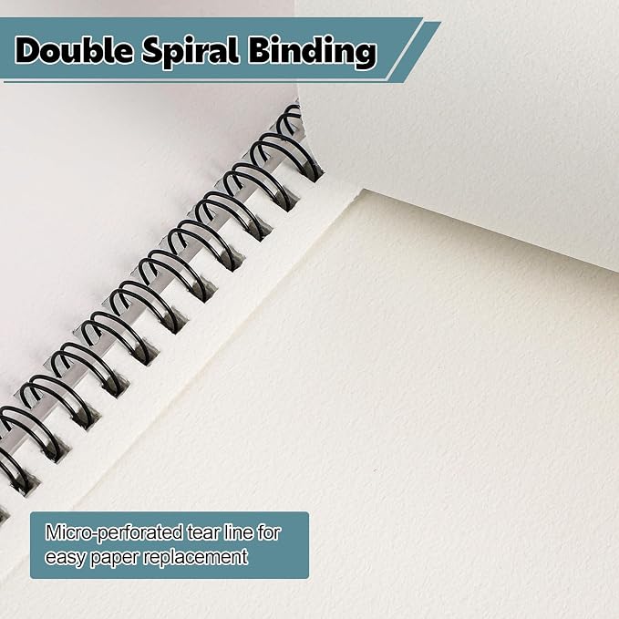 12 Pack Sketch Books 8.5 × 11 in, Top Spiral, 30 Sheets, Acid-Free | 100gsm Paper, Hardcover with Rigid Backboard, Lay-Flat Top Spiral, for Pencil, Ink, Charcoal And Colored Pencil
