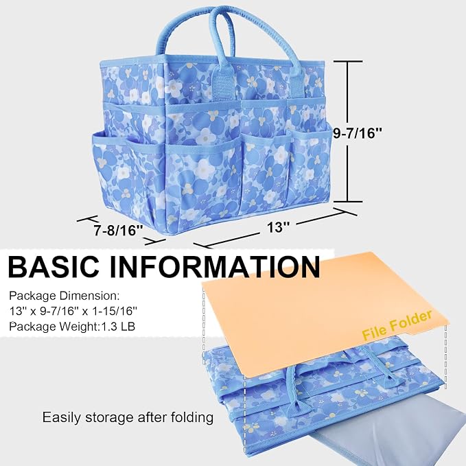 Cupohus Craft Organizer Bag, Blue Print Art Supply Tote with Multiple Pockets