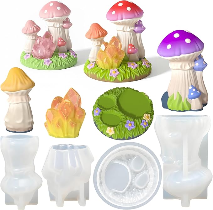 4Pcs Mini Mushroom Epoxy Resin Molds, Fairy Gardens Silicone Molds