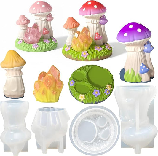 4Pcs Mini Mushroom Epoxy Resin Molds, Fairy Gardens Silicone Molds