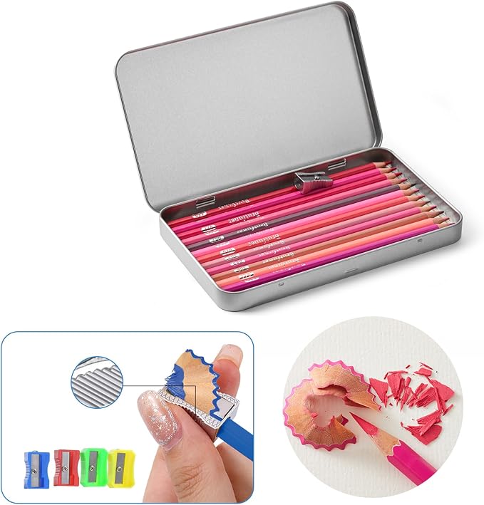 12 Pink Colored Pencils,Oil Based Colored Drawing Pencil Set for Adults Coloring Books Drawing Sketching Art Supplies