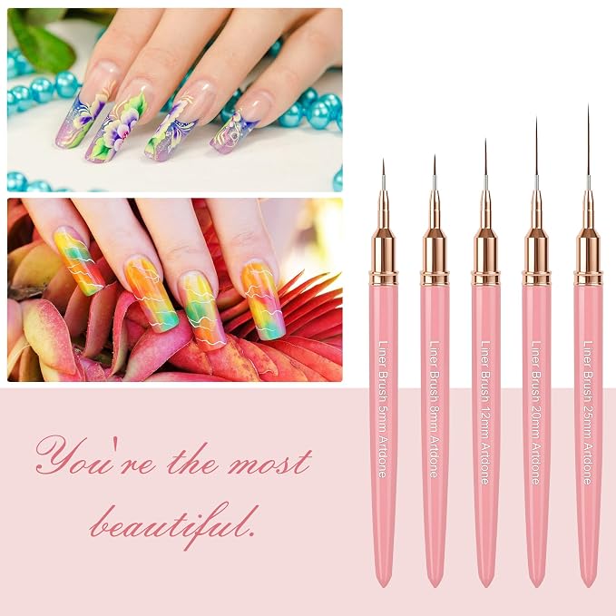 Artdone Metallic Nail Art Pens, Liner Brushes Set, 5PCS Pink Nail Tools