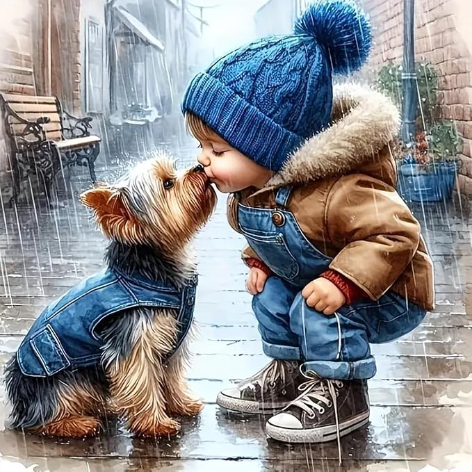 DIY Animal Dog Paint by Numbers Kit for Adults Beginners,Kiss Dog Watercolor Paint by Number Kits on Canvas for Adults without Frame,Boy Digital Oil Painting Kits for Home Wall Decor 16X16 Inch.