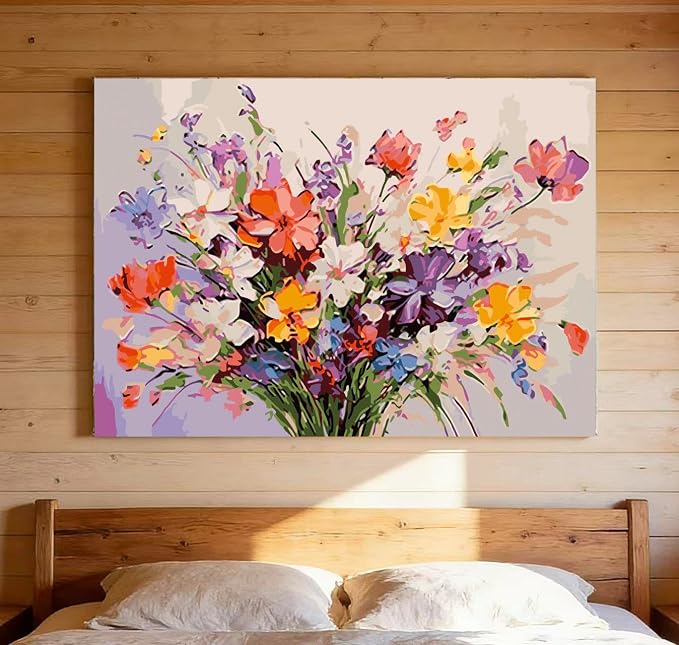 OJTOYART Colored Bouquet Paint by Numbers Kit for Adults Beginner,Adult Paintby Number Kits on Canvas, DIY Acrylic Simple Paints by Number Kits for Home Wall Decor 16 X 20 inch