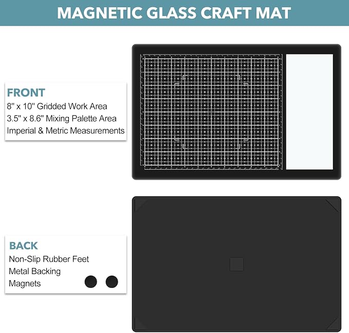 BAOFALI Magnetic Glass Craft Mat; 15.75"x10.24"Heat Resistant Glass Media Cutting Mat W/MagnetsGridlines and Measurements; for Cutting, Stamping, Mixed Media, Heat Embossing and Hot Glue Projects