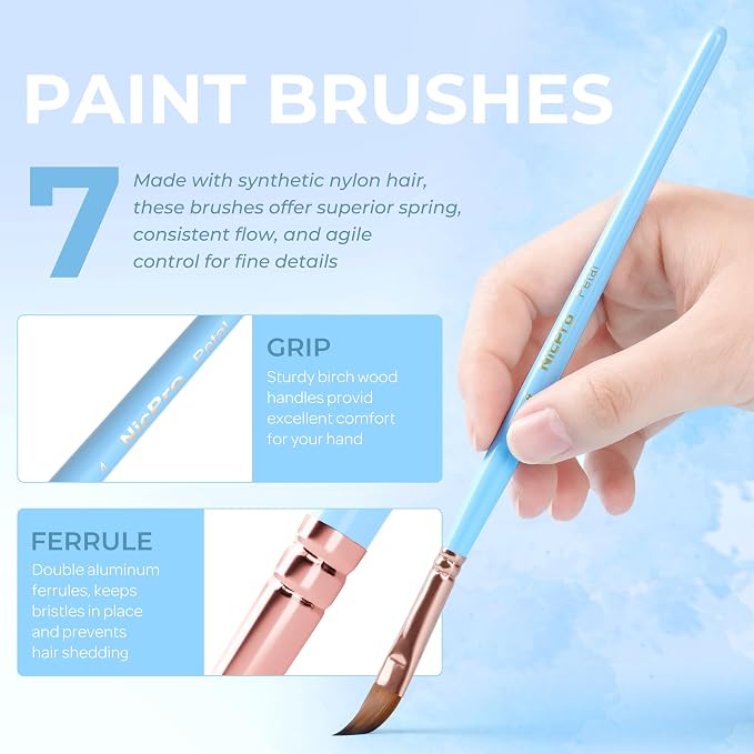 Nicpro 7pcs Face Paint Brush Set,Aesthetic Pastel Face & Body Paint Brushes
