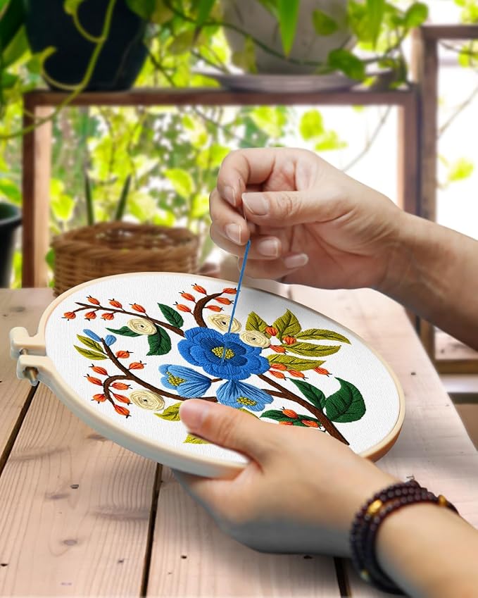 TINDTOP 3 Sets Embroidery Kit for Adults, Floral Embroidery Practice Kit