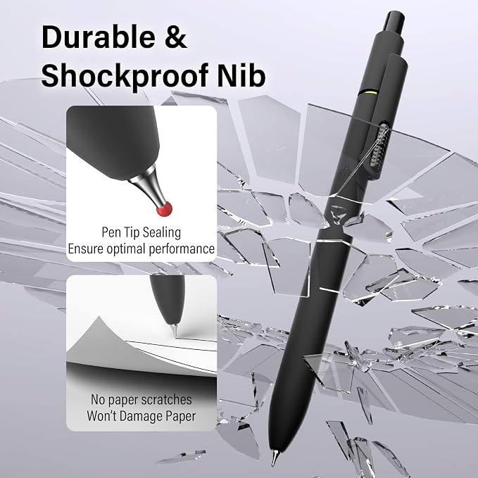 0.7mm Gel Pens Black Ink, 8 Pack Retractable Pens with Fidget Clip