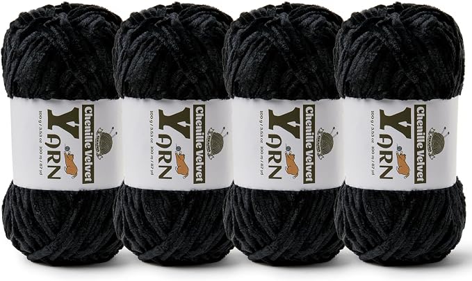 Chenille Crochet Black Yarn 4 Pack