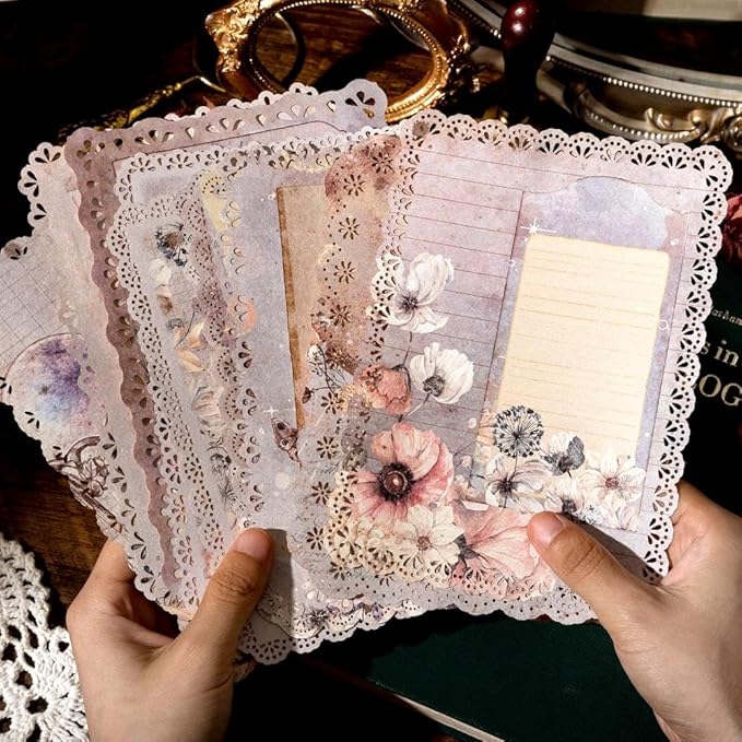 Vintage Floral Lace Edge Scrapbook Paper, 30 Sheets, 3 Pack | 4.9 x 6.9 in | Floral Background Paper | Junk Journaling | Scrapbooking | Collage | Card Making | Memory Keeping