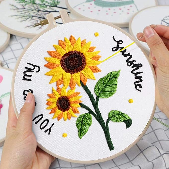 Louise Maelys 3 Set Summer Sunflower Embroidery Kit for Beginners Floral | Bright Sunflower Designs Make a Thoughtful Gift Choice. Needlepoint Kit for DIY Hobbies and Cross Stitch Kits for Adults