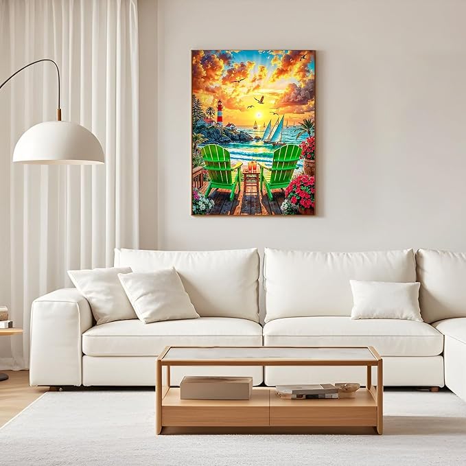 Diamond Art Kits for Adults, 5D Sunset Lighthouse Diamond Painting Kit