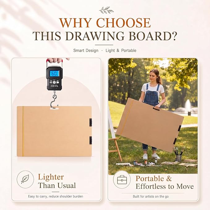Poola Voidra Extra Large Drawing Board 36 x 48 Inch Large Sketch Board with Handle for Drafting Art Portable Art Tool Drawing Painting for Artists School, Class, Studio or Field Use (Vertical)
