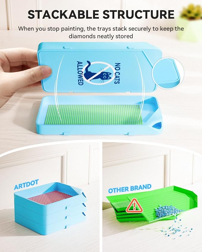 ARTDOT 30-Piece Stackable Tray Set Diamond Art Kits for Adults, Interlocking Diamond Painting Accessories and Tools(Blue)