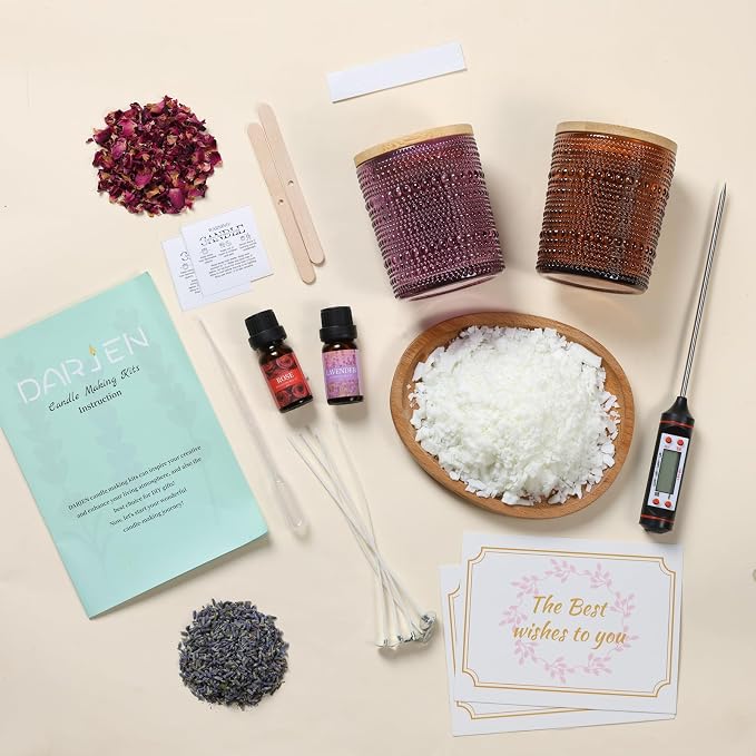 DARJEN Candle Making Kit for Beginners, 2 Jars Soy Wax Scented DIY Set | 100% Soy Wax, 10oz Glass Jars, Natural Cotton Wicks, Pleasant Scents, Instruction& More- Perfect as Home Decorations