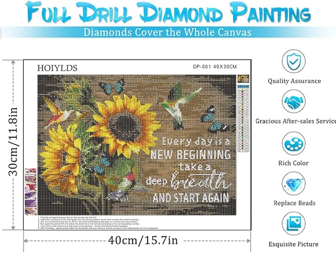 Sunflower Diamond Painting Kits for Adults - Art Beginner, 5D DIY Full Drill Dots Paintings with Diamonds Gem and Crafts Home Wall Decor 11.8x15.7inch