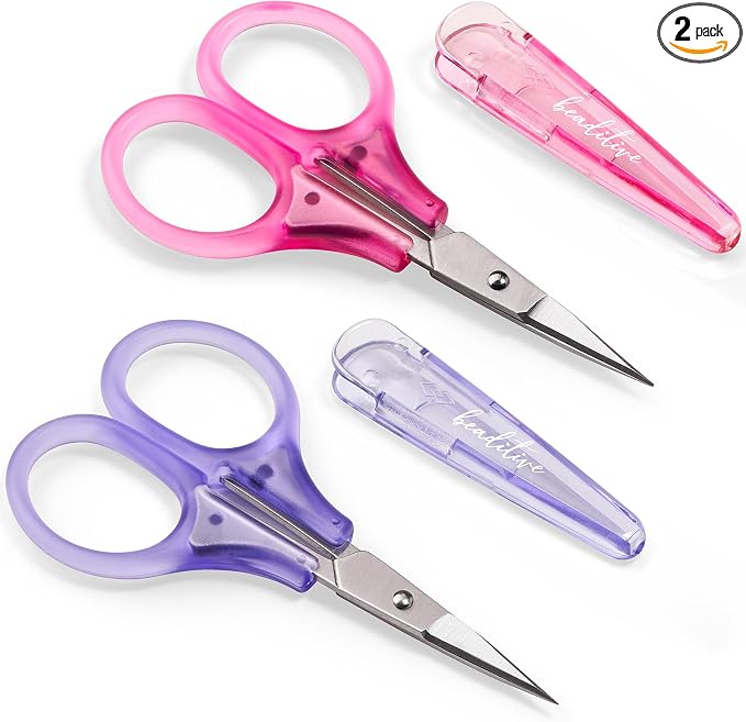 Beaditive Mini Craft Scissors Set (2-pc) - Portable 3.25" Small Detail Scissors with Fine Tip for Embroidery, Knitting & Paper Cutting - Ultra-Sharp with Protective Cap (Jelly Colors)