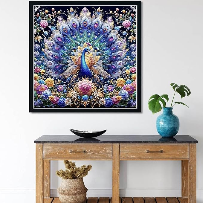Diamond Art Kits for Adults Colorful Peacock Diamond Painting Kit 16x16in | 5D Peacock Diamond Art Painting Kit for Adult, DIY Full Round Drill Gem Art Diamond Dots Kits for Home Wall Decor Gift
