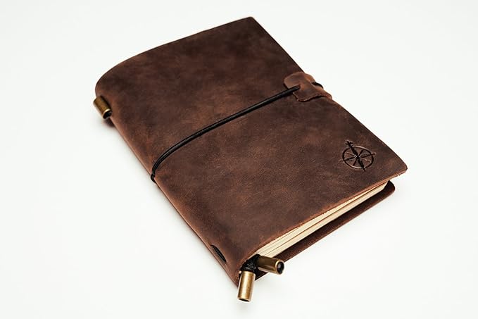 WANDERINGS Pocket Travelers Notebook – Refillable Genuine Leather Passport Size Journal – 4" x 5.25" (10 x 13.5cm) – Handcrafted – 80 GSM Blank Inserts – Small Travel Journal