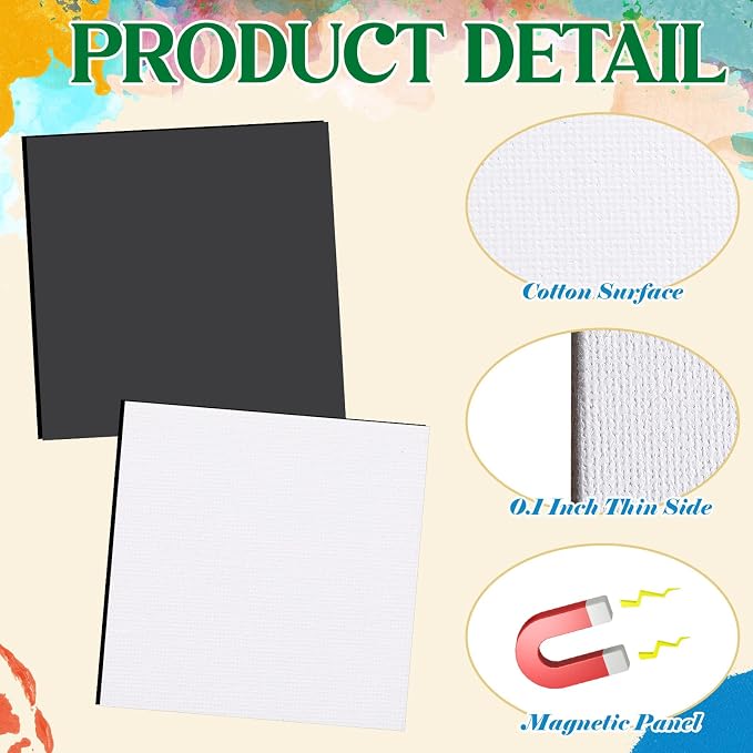Supervitae 15 Pcs Mini Magnetic Canvas Panel for Painting, 2.5x2.5 Inch Small Canvas Boards with Magnet Square Mini Thin Tile Art DIY Craft Gift for Fridge Locker (White)