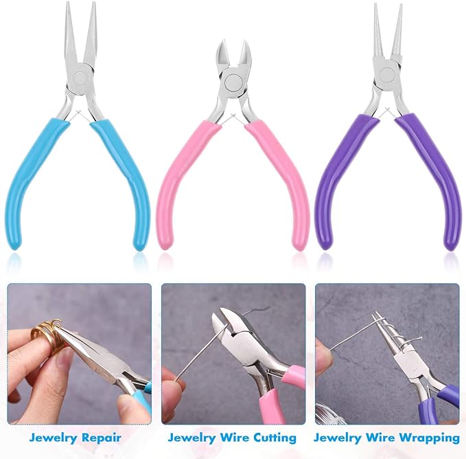 Shynek 3pcs Jewelry Making Plier Tools with Needle/Chain/Round Nose Pliers and Wire Cutter for Jewelry Repair, Wire Wrapping, Crafts, Jewelry Making Supplies