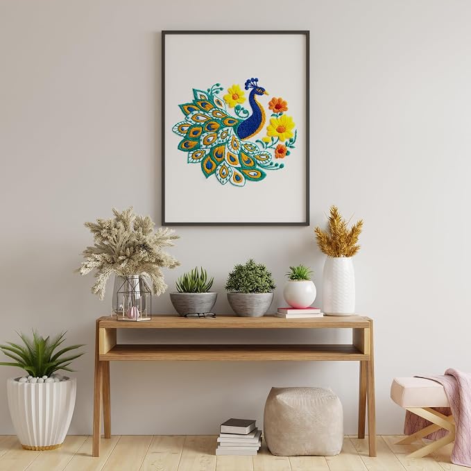 Louise Maelys Embroidery Kit for Beginners Peacock Floral DIY for Adults | Pre-Printed Fabric, Hoop, Threads, Needles, Guide Included for DIY Crafting. Enjoy Cross Stitch Kits. Explore Needlepoint Kit