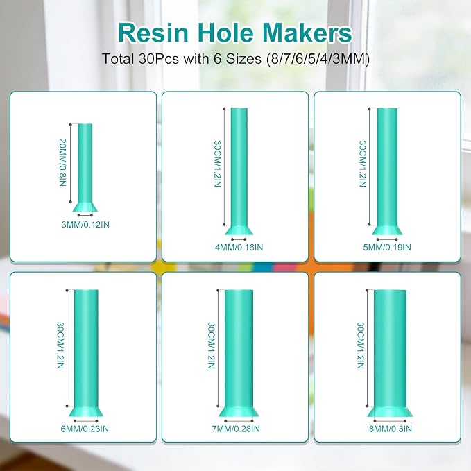 30PCS Hole Maker Resin Tool for Resin Mold, Drill-Free Silicone Resin Inserts, Resin Accessories for Epoxy Resin, 6 Sizes for Resin Jewelry Making & Keychain Crafts