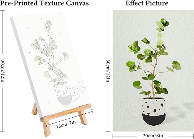 4 Pack Framed Paint by Numbers Kit for Adults Green Plant with Wooden Easel | With Frame Canvas 8x12 IN, For Adults Beginner, DIY Acrylic Painting Plants, Stress Relief Craft Kits, Home Wall Decor Gift