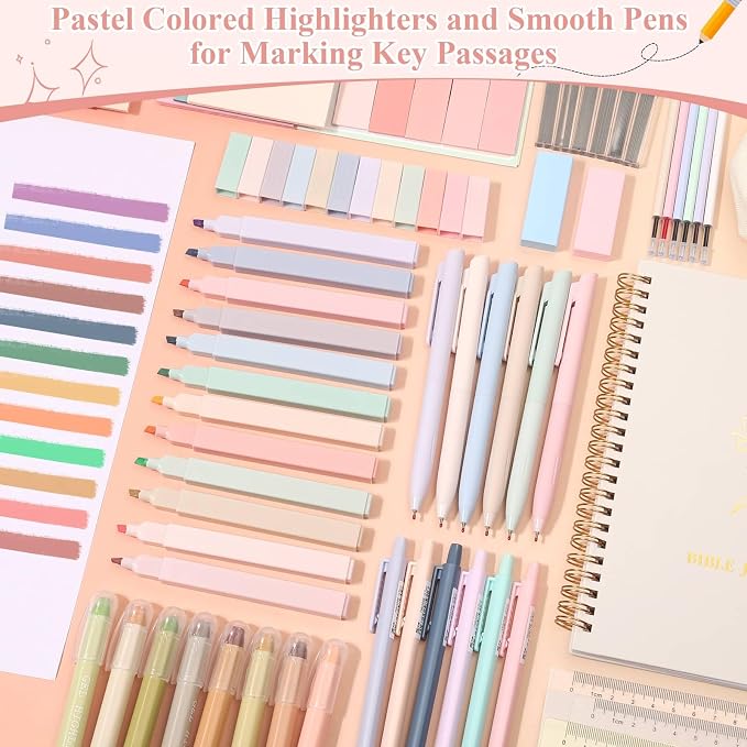 79 Pack Bible Study Supplies Journaling Kit for Women, Prayer Journal Note Taking Annotation Kit, Bible Tabs and Highlighters Set with Pencil Case and More Bible Study Tools