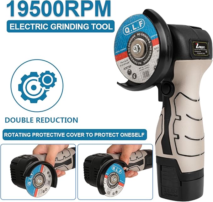 ZFULVO Cordless Brush Angle Grinder Kit, 19500rpm Mini Electric Angle Grinding Tool with 2pcs 16.8V 2000mAh Batteries and 6-Cutting Discs, Grinder Handheld Cutter for Metal Wood