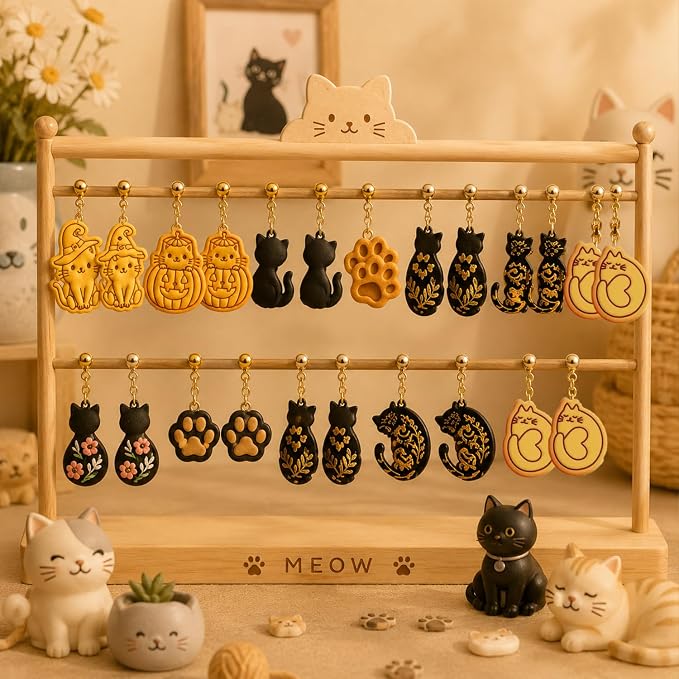 13 Pcs Black Cat Halloween Polymer Clay Cutters Set - Spooky Cat Silhouette & Imprint Cutters for Polymer Clay Jewelry Making, Gift for Cat Lovers, Friends & Family