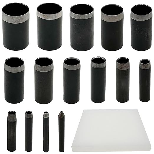 Yayatty 16 PCS Leather Hole Punch Set, 15 PCS Round Shape Leather Punch Cutter Tool with Perforated Matting, Leather Punch Tool for Leather Craft