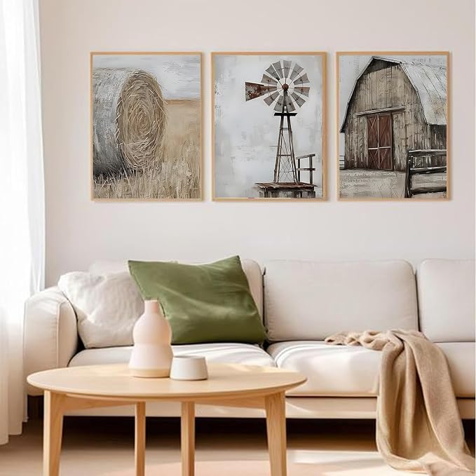 3 Pack Rustic Windmill Barn Paint by Numbers Kit for Adults Beginner | Vintage Adult Paint by Number Kits on Canvas, Funny DIY Acrylic Oil Easy Painting by Numbers for Home Wall Decor&Gift12X16 in