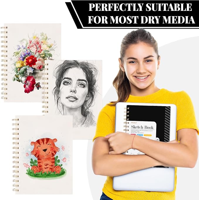 Sketch Book with 12 Color Pencil Set, 90 Sheets Spiral Sketchbook for Drawing (68lb/100gsm), Acid-Free Sketch Pad for Artist, Art Paper Drawing Supplies for Easter Gifts (5.5×8.5 inch) | 90 Sheets Acid-Free Drawing Paper with Pencils, Tear-Out Pages, f...