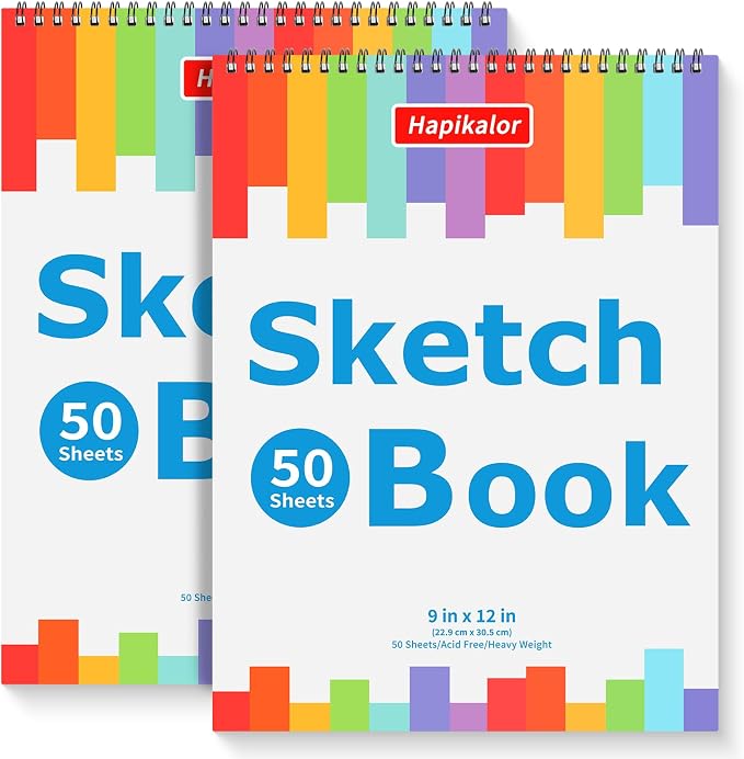 9" x 12" Sketch Book, 2-Pack 50 Sheets Spiral Bound Art Sketchbook Notebook | Acid Free Artist Drawing Book Paper, Art Supplies for Adults Kids, Coloring Book, Sketch Paper for Drawing Coloring Sketching