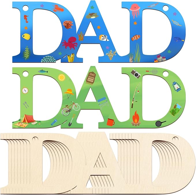 Wooden DAD Letter Ornaments to Paint 7 Inch, Large Size Father Day Wooden Cutout DIY Blank Unfinished Wood Discs Father's Gifts Ornament for Crafts Hanging Decorations(10PCS)
