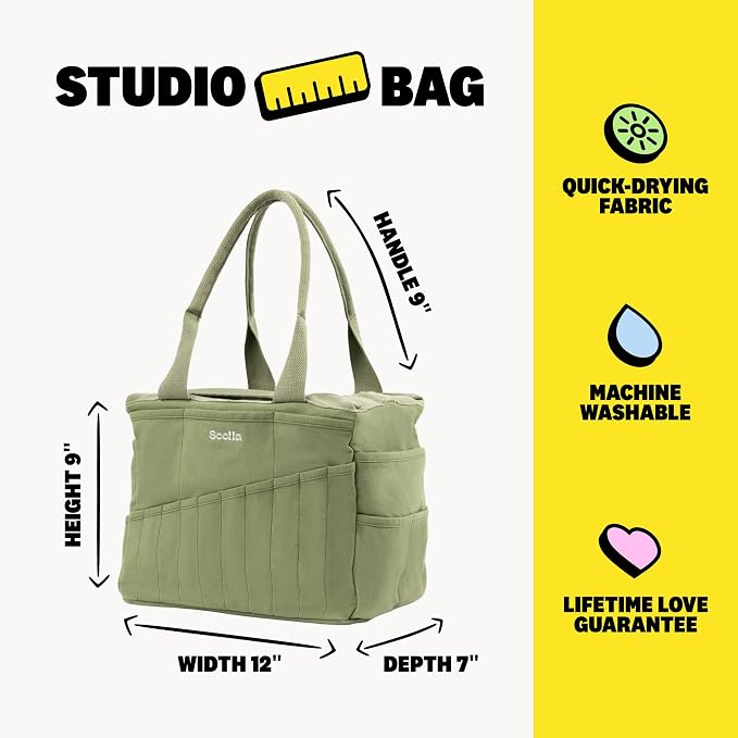 Soolla Studio Bag: Art Supply Storage Organizer & Pottery Tool Bag, Washable Tote, Yarn Bag, Crochet, 30 Pockets, 15+ Colors