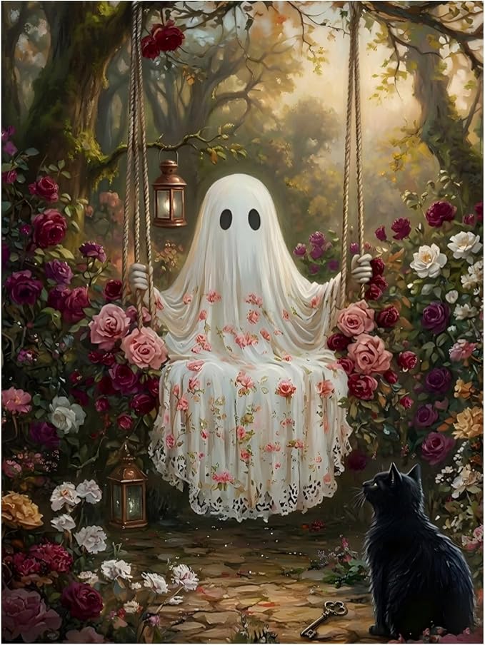 Mandun Halloween Ghost Paint by Numbers Kit for Adults, 16x20 inch | DIY Painting Kits Crafts for Adults, Relieve Stress, Frame Canvas, Wooden Easel, Gift Box, Home Wall Decor